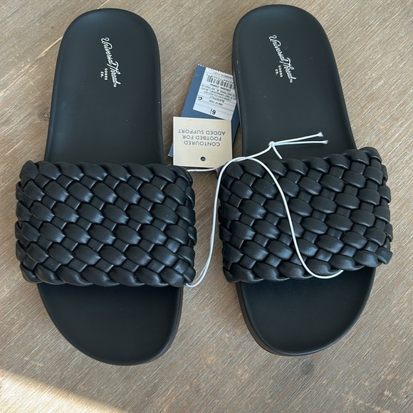 Universal Thread Black Poly Woven Slip On Slides Sandals Women's Size 6.5 New - Picture 2 of 11